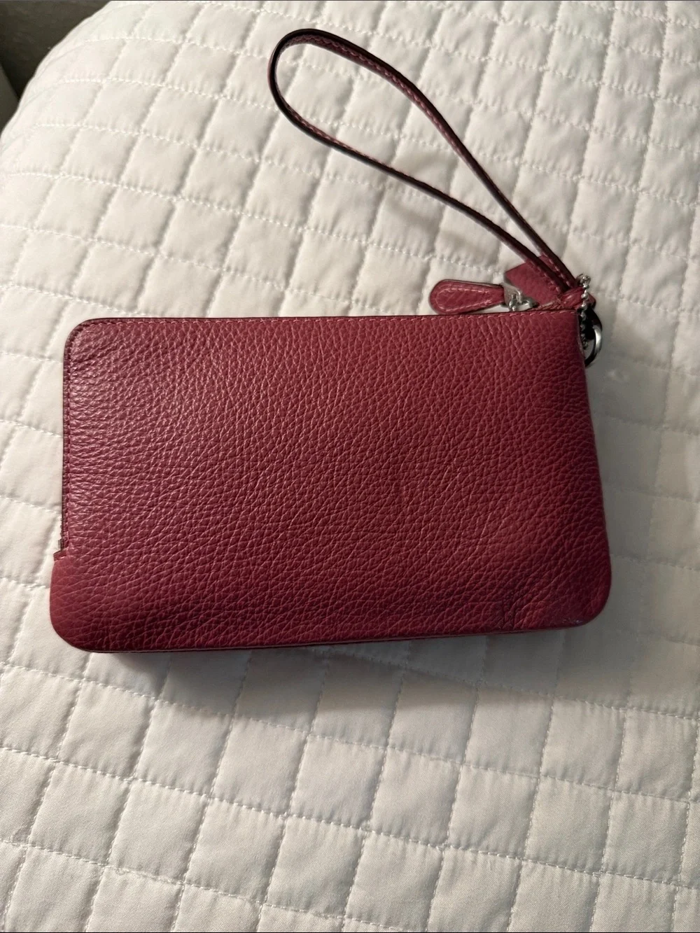 Coach Pebbled Leather Wristlet in Burgundy